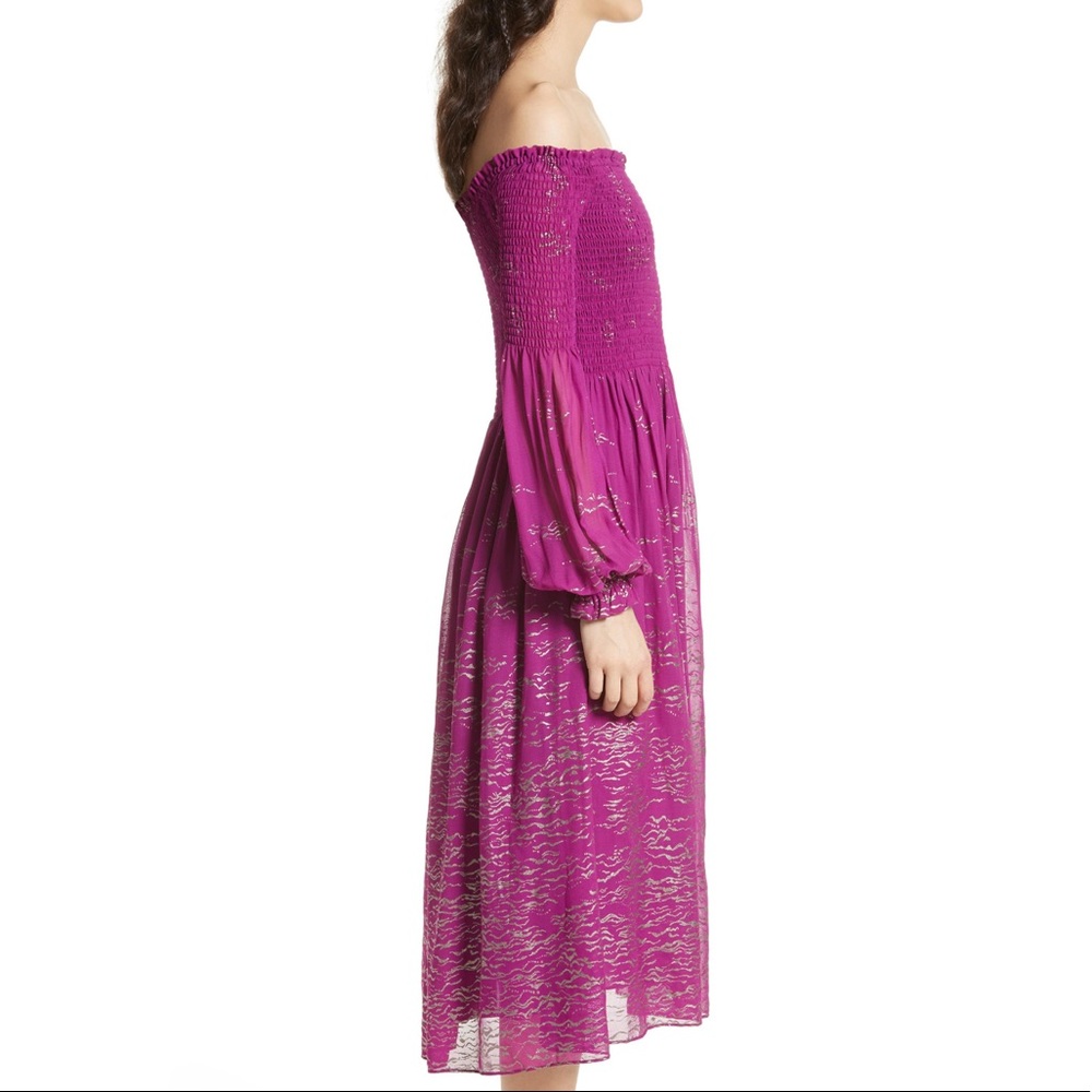 FREE PEOPLE FOILED SMOCKED MIDI DRESS - Picture 3 of 7